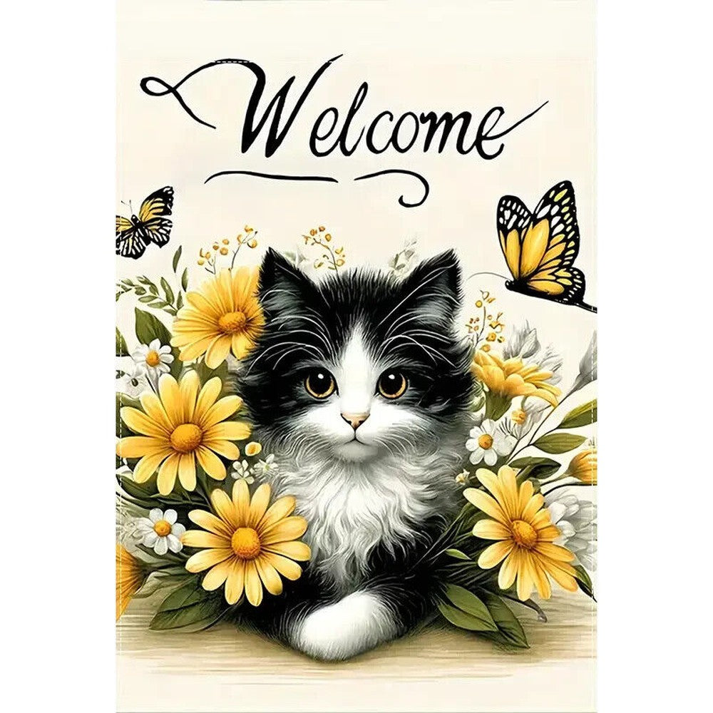 Charming Kitten & Flowers Welcome Burlap Garden Flag Double-Sided 12" x 18" NEW! Home & Garden:Yard, Garden & Outdoor Living:Décor:Flags Style Your Walls